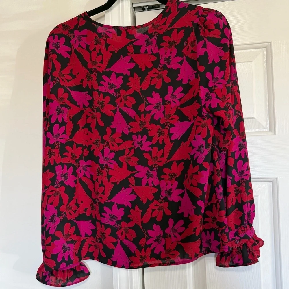 J.Crew Pink Red Floral Long Sleeve Blouse Size Small